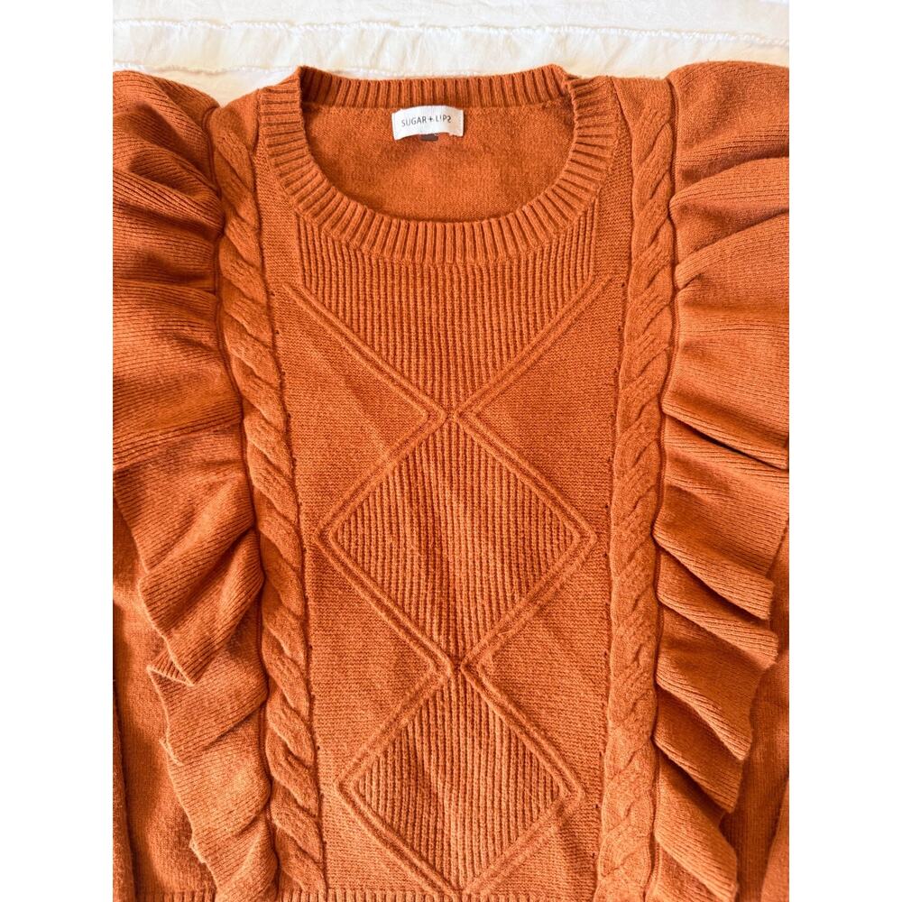Sugar + Lips Rust Ruffle Knit Sweater M - Picture 3 of 8